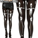 MusicLegs(ミュージックレッグ) ダンシングスケルトンスカルプリントパンティストッキング/タイツ ML37257 黒 ブラック ガイコツ 骨 ハロウィン コスプレ コスチューム パンクロック ダンス衣装 演劇 ホラー ゾンビ系 レディース A661