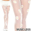 【メール便3点まで270円】MusicLegs(ミュージックレッグ)フローラルデザイン シアーパンティストッキング/タイツ ML7044 白 ホワイト マーガレット 花柄 レディース 花柄 お花 A471