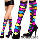 【メール便2点まで270円】MusicLegs(ミュージックレッグ) アクリルネオンアーガイルデザイン ハイソックス ML5308 靴下 蛍光色 派手柄 ダンス衣装 コスチューム コスプレ レディース A474