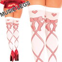 楽天ローリンキャンディー【メール便3点まで270円】MusicLegs（ミュージックレッグス）巻きリボン風サイハイストッキング/タイツ ML4427 ホワイト レッド プレゼント ハート ニーハイ オーバーニーソックス A904