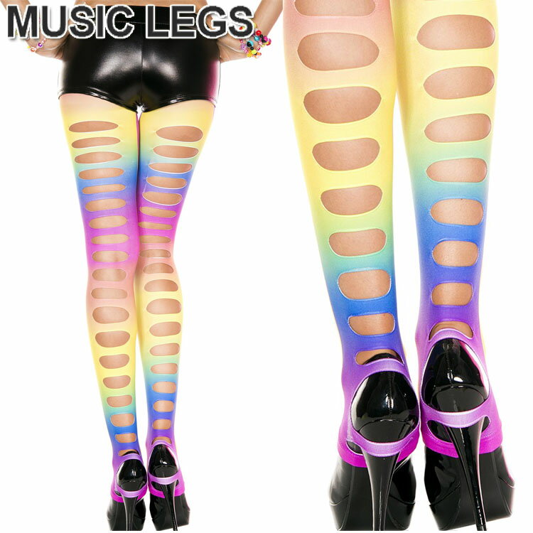 MusicLegs(ミュージックレッグス)バック穴あきレインボーグラデーションレギンスタイツ/ストッキング ML35127 派手 ダメージ加工 ダンス衣装 コスチューム スパッツ パンスト A905