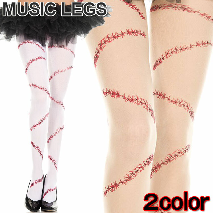 楽天ローリンキャンディーMusicLegs（ミュージックレッグス）縫い傷プリントストッキング/タイツ ML37312 ホワイト ベージュ 白 ゾンビ ホラー コスチューム ゴスロリ レディース ツギハギ 血 ハロウィン 仮装 傷口 血糊 血のり A909-A910