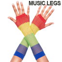 楽天ローリンキャンディー【メール便2点まで270円】MusicLegs（ミュージックレッグス）ダイアモンドネットフィンガーレスグローブ ML445 レインボー 派手 アームウォーマー 手袋 指なしグローブ ダンス衣装 ステージ衣装 カラフル アームカバー モンスター カラーラン A915