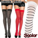 【メール便3点まで270円】MusicLegs(ミュージックレッグス)ボーダーサイハイストッキング/タイツ ML4724 ブラック ホワイト レッド ニーハイ オーバーニーソックス コスチューム モノトーン 黒白 白黒 赤黒 A921-A923