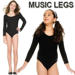 ベビー＆キッズ用(1才〜11才用)バレエ&ダンス衣装のインナーに MusicLegs(ミュージックレッグス)ガールズボディスーツ/レオタード ML240 ブラック キッズダンサー クロ 黒 子供 子ども ステージ衣装 発表会 9A6-9A8