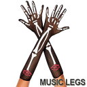 【メール便2点まで270円】MusicLegs(ミュージックレッグス)スケルトン＆薔薇プリントフィッシュネットグローブ ML403 ブラック 黒 骨 ボーン 骸骨 ガイコツ 手袋 コスプレ ハロウィン コスチューム A1005