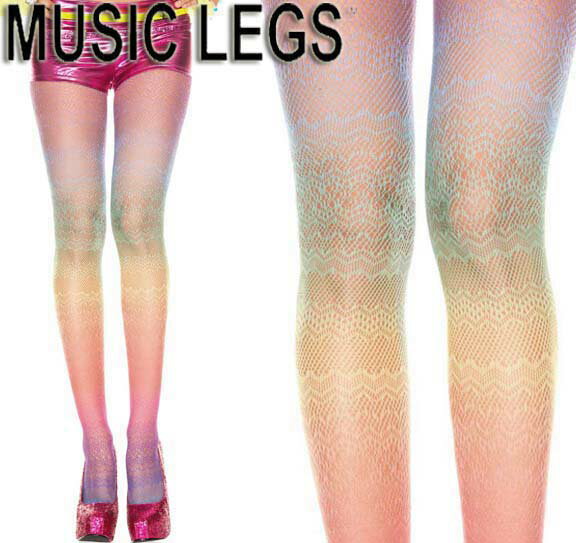 MusicLegs(ミュージックレッグ) レインボーグラデーションレースタイツ/ストッキング 39007 コスプレ ダンサー ダンス衣装 セレブ パーティー レース 結婚式 派手 発表会 DANCE マルチカラー カラフル a19