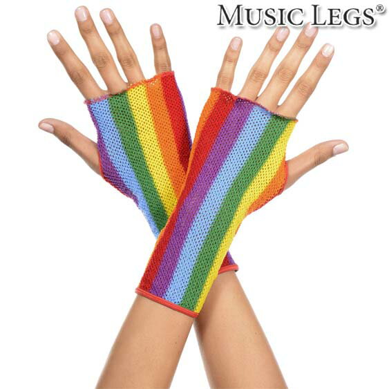 楽天ローリンキャンディー【メール便2点まで270円】MusicLegs（ミュージックレッグス）レインボーフィンガーレスグローブ ML443 マルチカラー 派手 アームウォーマー 手袋 指なしグローブ ダンス衣装 ステージ衣装 カラフル アームカバー モンスター カラーラン A1148