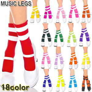 【メール便2点まで270円】ダンス衣装・コスチューム衣装に！MusicLegs(ミュージックレッグス)2本ライン入り アクリルクルーソックス ML526 カラーベース 靴下 ハロウィン コスプレ ゴーゴーダンサー チアガール スポーティー カラーソックス 蛍光色 ネオンカラー A1300-A1317