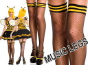 【メール便3点まで270円】MusicLegs(ミュージックレッグス)トップボーダー サイハイ網タイツ/ストッキング ML4916 黒 ブラック イエロー みつばち コスプレ ミツバチ 蜜蜂 ハロウィン コスチューム 仮装 ハロウィン レディース Mサイズ Lサイズ ダンス衣装 A255