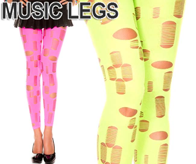 MusicLegs(ミュージックレッグ) ネオンカラー ダメージ穴あき レギンスタイツ/ストッキング ML35472 蛍光色 ネオンピンク ネオンイエロー ダンス衣装 ダンサー バーレスク 派手 サイバー カラーラン エレクトリックラン ステージ衣装 A256-A257