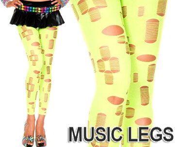 MusicLegs(ミュージックレッグ) ネオンカラーダメージ穴あきレギンスタイツ/ストッキング 35472 蛍光色 ネオンピンク ネオンイエロー ダンス衣装 ダンサー バーレスク 派手 サイバー カラーラン エレクトリックラン ステージ衣装 A256-A257 【メール便不可】