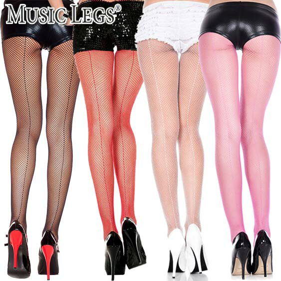 楽天ローリンキャンディー【メール便2点まで270円】MusicLegs（ミュージックレッグス）バックシームフィッシュネットストッキング/網タイツ ML920 パーティー ダンス 衣装 インナー レディース ナイロン ブラック ホワイト レッド フューシャピンク パンスト A1420-A1423