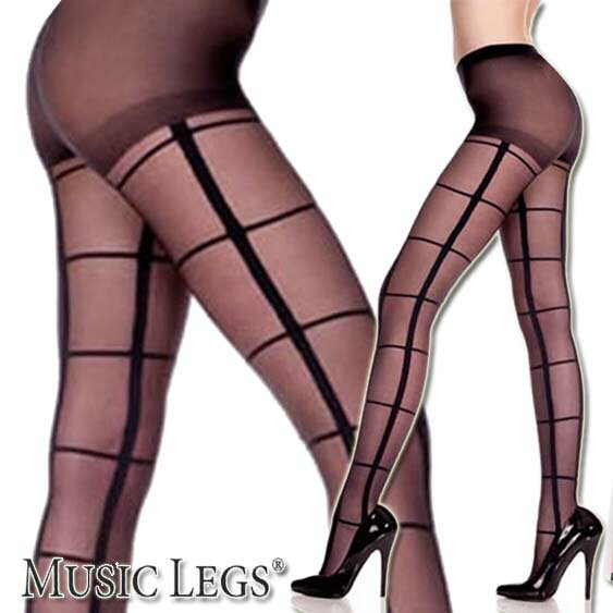 MusicLegs(ミュージックレッグス)ワイドチェッカーデザイン シアー ストッキング ML7154 タイツ ブラック 黒 社交ダンス レディース パンスト フォーマル 発表会 ウェディング 透け感あり 格子柄 チェック柄 47A