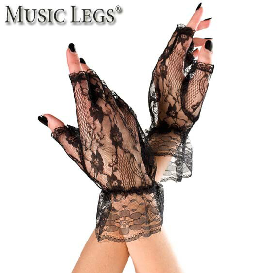 楽天ローリンキャンディー【メール便2点まで270円】MusicLegs（ミュージックレッグス）レースフィンガーレスグローブ ML428 ブラック 黒 クロ ショートグローブ ダンス衣装 ステージ衣装 コスプレ ウェディング 結婚式 レディース 手袋 フォーマル 発表会 指無し 指なし A1431