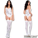 MusicLegs(ミュージックレッグス)スパイダー柄 ガーター付きトップス＆サイハイストッキング＆ショーツ 3点セット ML2117 蜘蛛の巣 ハロウィン コスチューム コスプレ セクシーランジェリー レディース ホワイト 白黒 ガーターベルト ニーハイタイツ A1438