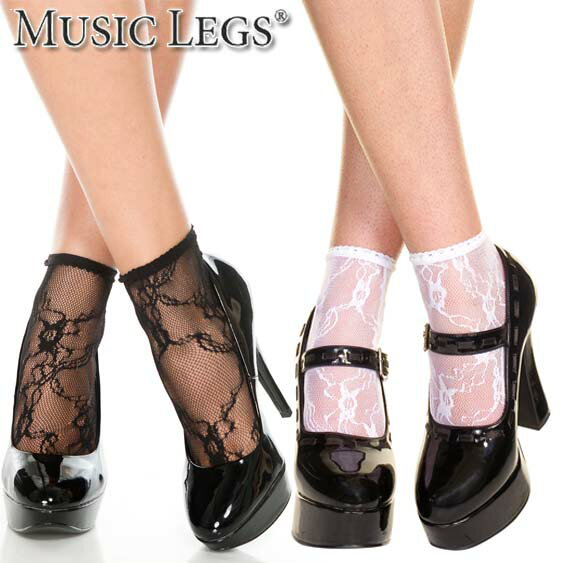 楽天ローリンキャンディー【メール便3点まで270円】MusicLegs（ミュージックレッグス）レースアンクレットソックス ML571 ショートソックス/アンクルソックス/靴下/クルーソックス コスプレ ナース メイド レディース ロリータ ゴスロリ ブラック ホワイト 黒 白 A1476-A1477