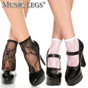 【メール便3点まで270円】MusicLegs(ミュージックレッグス)レースアンクレットソックス ML571 ショートソックス/アンクルソックス/靴下/クルーソックス コスプレ ナース メイド レディース ロリータ ゴスロリ ブラック ホワイト 黒 白 A1476-A1477