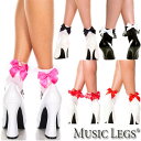 【メール便3点まで270円】MusicLegs(ミュージックレッグス)サテンリボン＆ラッフルレース付き アンクレットソックス ML546 ショートソックス/アンクルソックス/靴下 コスプレ ナース メイド レディース ロリータ ゴスロリ ブラック ホワイト 黒 白 A1478-A1482