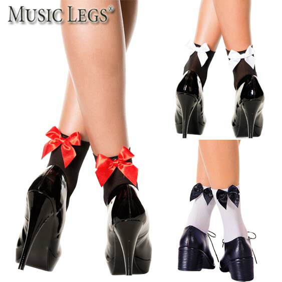 【メール便3点まで270円】MusicLegs(ミュージックレッグス)サテンリボン アンクルストッキングソックス ML542 ショートソックス/アンクルソックス/靴下 コスプレ ナース メイド レディース ロリータ ゴスロリ ブラック ホワイト 黒 白 A1483-A1485