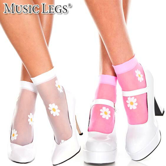 MusicLegs(ミュージックレッグス)フローラルデザイン アンクレットソックス ML544 アンクルハイソックス/ショートソックス/クルーソックス/靴下 花柄 マーガレット シアーストッキング コスプレ ロリータ 原宿系 個性的 白 ピンク A1497-A1498