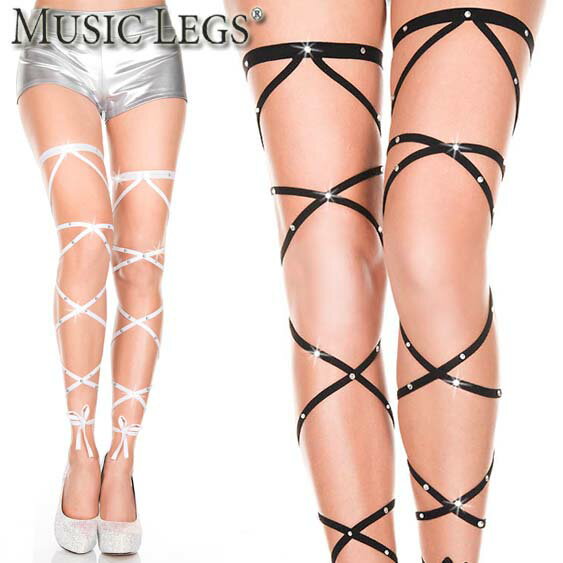 MusicLegs(ミュージックレッグス) ラインストーン付き レッグラップ ML34005 レッグストラップ ガーター レッグアクセサリー ダンス 衣装 ステージ衣装 発表会 バーレスク ポールダンサー 黒 白 ブラック ホワイト 派手 レゲエダンス コンサート 舞台衣装 A1614-A1615