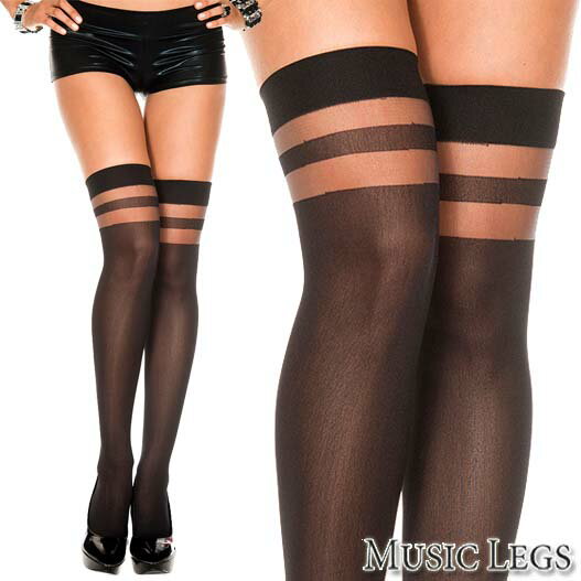 MusicLegs(ミュージックレッグス) シアーストライプトップ オペーク サイハイストッキング ML4138 黒 ブラック ニーハイタイツ タイハイストッキング 薄手 厚手 ボーダー ダンス 衣裳 衣装 発表会 パーティー ウェディング レディース A1633