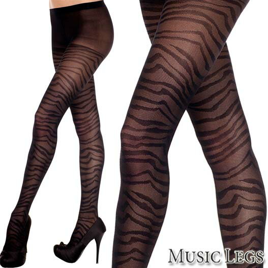 【メール便3点まで270円】MusicLegs(ミュージックレッグス) タイガーデザイン スパンデックス パンティストッキング ML7297 黒 ブラック アニマル柄 トラ柄 虎柄 総柄タイツ パンスト ダンス 衣裳 衣装 発表会 パーティー コスプレ コスチューム レディース A1634