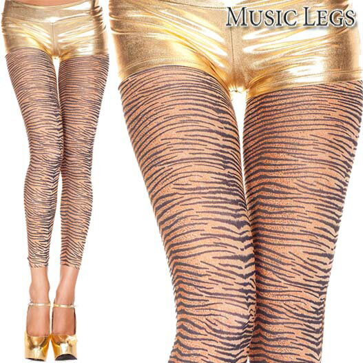 【メール便3点まで270円】MusicLegs(ミュージックレッグス) タイガープリント フットレス レギンスタイツ ML35806 フットレスタイツ アニマル柄 虎柄 トラ柄 総柄タイツ オレンジ黒 ストッキング ダンス 衣裳 衣装 発表会 パーティー コスプレ コスチューム レディース A1636