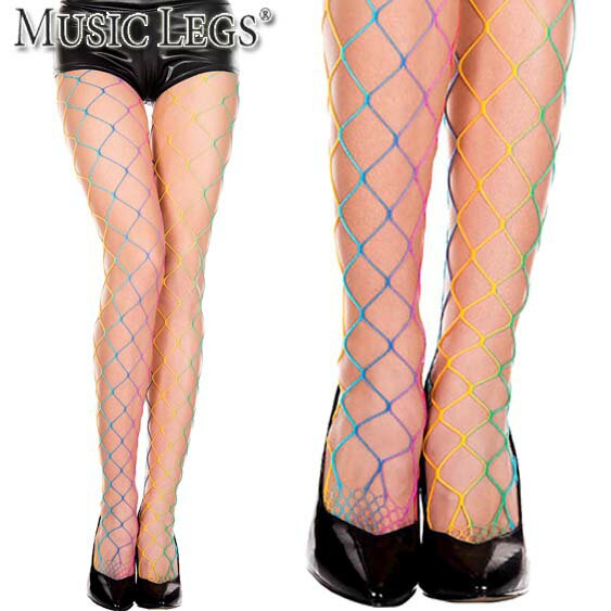 【メール便2点まで270円】MusicLegs(ミュージックレッグス) ビッグダイヤモンドネット レインボータイツ/ストッキング ML39032 派手 派手タイツ 虹色 ダンス 衣装 衣裳 レインボーカラー レディース コスプレ コスチューム パンスト イベント パーティー フェス衣装 A1644