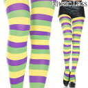 【メール便2点まで270円】MusicLegs(ミュージックレッグス)マルチカラーボーダー パンティストッキング/タイツ ML7423 黄色 緑 紫 縞々 ストライプ ダンス 衣装 派手タイツ パンスト 演劇 カラオケ 衣裳 ハロウィン コスチューム コスプレ パーティー カラータイツ A1658