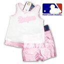 【アウトレット】ベビー用 MLB “Dodgers” セットアップ タンクトップ+ハーフパンツ ライセンス商品 女の子 B系 ローライダー メジャーリーグ ロサンゼルスドジャース 白 ピンク メッシュタンク 新生児 出産祝い LAインポート 2ピースセット K028-K030【メール便不可】