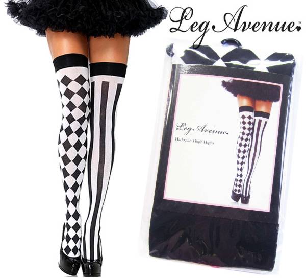 【メール便2点まで270円】Leg Avenue(レッグアベニュー)モノクロサイハイタイツ/ストッキング6120 ニーハイ ダンス ダンサー ステージ衣装 黒 白 ブラック ホワイト ピエロ コスプレ オーバーニーソックス ハロウィン 靴下 ダンス衣装 仮装 64A