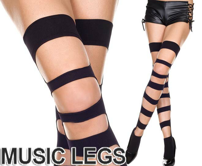 楽天ローリンキャンディーMusicLegs（ミュージックレッグ） ビッグホールサイハイストッキング/タイツ ML4642 黒 ブラック ダンス セレブ パーティー ダンサー 穴あき ダメージ ステージ衣装 ニーハイ オーバーニーソックス クラッシュ ジャズダンス 2A3