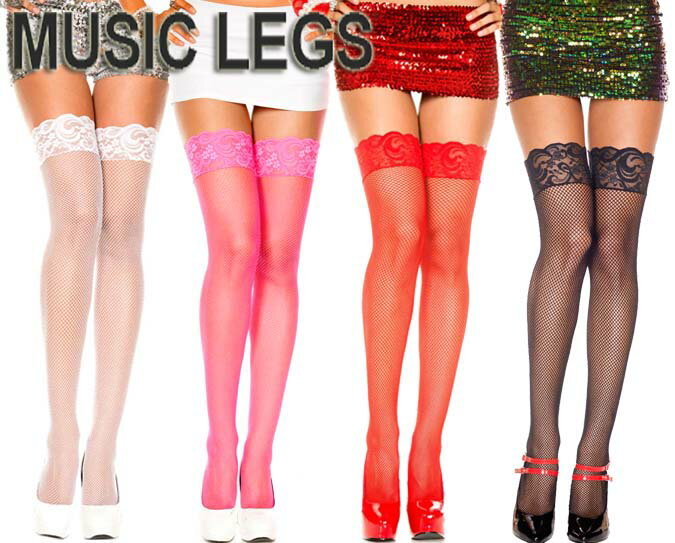 MusicLegs(ミュージックレッグス)レーストップ フィッシュネットサイハイタイツ ML4910 ストッキング ウェディング 結婚式 ダンス衣装 パーティー ニーハイ 黒 ブラック レッド ホワイト オーバーニーソックス ホットピンク 赤 白 A146-A149