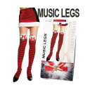 【メール便2点まで270円】クリスマス☆サンタクロースコスチュームに♪MusicLegs(ミュージックレッグ) ファー×ジングルベル×リボン付き サイハイボーダータイツ/ストッキング 4736 コスプレ ダンス衣装 縞々 ブラック レッド 8a9-8a0