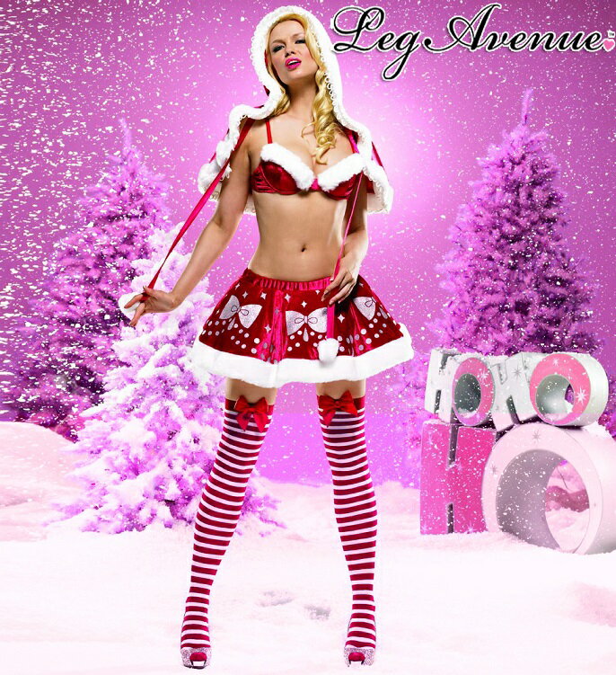 クリスマス☆Leg Avenue(レッグアベニュー)サンタクロースコスチューム2点セット 53057 コスプレ衣装 GOGOダンサー パーティー レッド ホワイト シルバー 赤白 ファー イベント フェス
