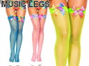 【メール便2点まで270円】MusicLegs(ミュージックレッグ)レインボーグラデーションリボン付き フィッシュネットサイハイ網タイツ/ストッキング ML4880 ダンス 衣装 ネオンカラー 蛍光 パンスト ニーハイ コスチューム 派手 A166-A168