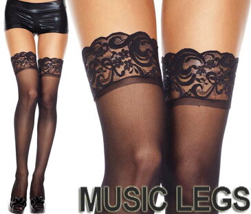 MusicLegs(ミュージックレッグ) レーストップ シアーサイハイストッキング/タイツ 4110 黒 白 赤 ベージュ パーティー 発表会 コスプレ ニーハイ ダンス衣装 ブラック ホワイト レッド A279-A282 【メール便OK】