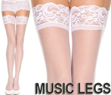 MusicLegs(ミュージックレッグ) レーストップ シアーサイハイストッキング/タイツ 4110 黒 白 赤 ベージュ パーティー 発表会 コスプレ ニーハイ ダンス衣装 ブラック ホワイト レッド A279-A282 【メール便OK】