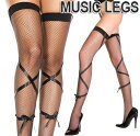 MusicLegs(ミュージックレッグ)クロスリボン フィッシュネットサイハイストッキング/タイツ ML4962 黒 ブラック キャバ嬢 ウェディング パーティー フォーマル 姫系 レディース ニーハイ オーバーニー フォーマル 発表会 3A5