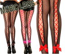 MusicLegs(ミュージックレッグ) リボン付きバックレースアップ フィッシュネット網タイツ/ストッキング ML50012 パーティー ダンス GOGOダンサー 衣装 セレブ ブラック 黒 赤 レッド ホットピンク 発表会 編み上げ A068-A070