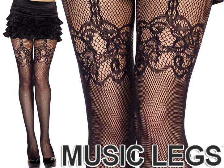 MusicLegs(ミュージックレッグ) レースサスペンダー フィッシュネットストッキング/網タイツ ML50002 ブラック黒 パーティー フォーマル エレガント レディース ダンサー ダンス 発表会 ステージ 0a4