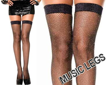 MusicLegs(ミュージックレッグス)グリッターラメ入りフィッシュネットサイハイストッキング/タイツ ML4994 ブラック シルバー ベージュ ゴールド ダンス衣装 フォーマル セクシー キラキラ ニーハイ A226-A227
