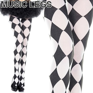 MusicLegs(ミュージックレッグス)ブラック&ホワイトダイアモンドプリントタイツ/ストッキング ML7079 白黒 コスプレ コスチューム ダイヤ ピエロ ダンス衣装 A861