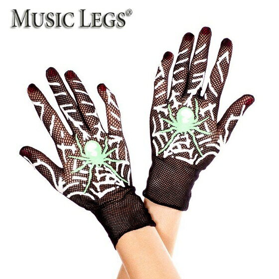 【メール便2点まで270円】MUSIC LEGS(ミュージックレッグ)スパイダーグローブ ML418 Rock PUNK パンク ロック バンド バンギャ ギャル ダンサー ダンス衣装 蜘蛛 ブラック 黒 ハロウィン コスチューム ホラー 手袋 50A