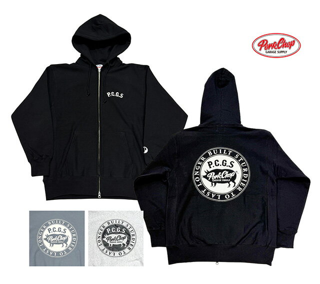 PORKCHOP GARAGE SUPPLY ポークチョップ ガレージサプライ　CIRCLE PORK ZIP UP HOODIE　サークルポークジップフーディ　3色(BLACK/ASH/STONE BLUE)　2026
