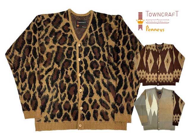 TOWN CRAFT タウンクラフト　SHAGGY JACQUARD CARDIGAN シャギー ジャガード カーディガン　3色（LEOPARD BROWN/DAIYA BROWN/CRAZY）　PENNEY