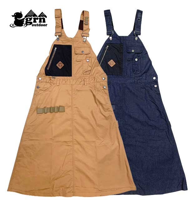 grn outdoor ジーアールエヌ アウトドア　HIASOBI CAMPER JAN-SKA 火遊び キャンパー ジャンパー スカート　2色(CAMEL/INDIGO)　アウトドア　キャンプ　焚き火　難燃加工　撥水加工