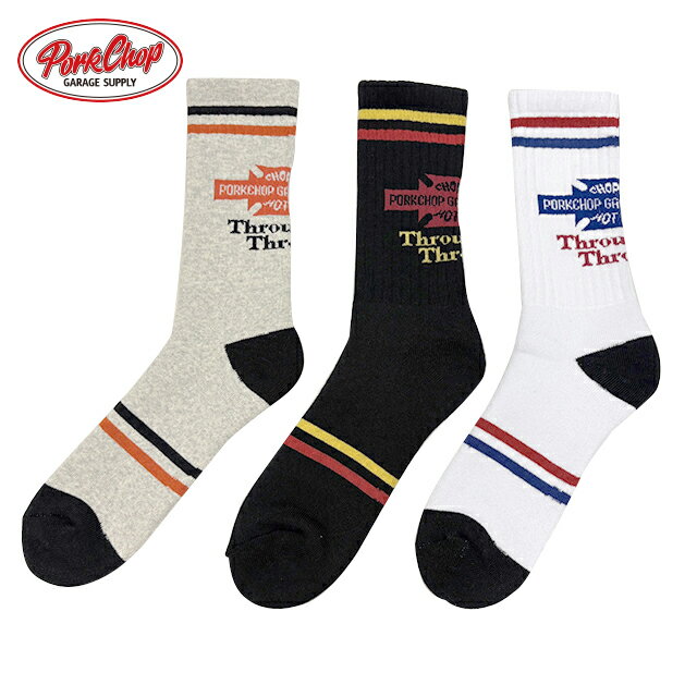 乐天商城 - PORKCHOP GARAGE SUPPLY ポークチョップ ガレージサプライ　BAR&SHIELD SOX バーアンドシールド ソックス　靴下　ラインソックス　3色(WHITE/GRAY/BLACK)　2026SS